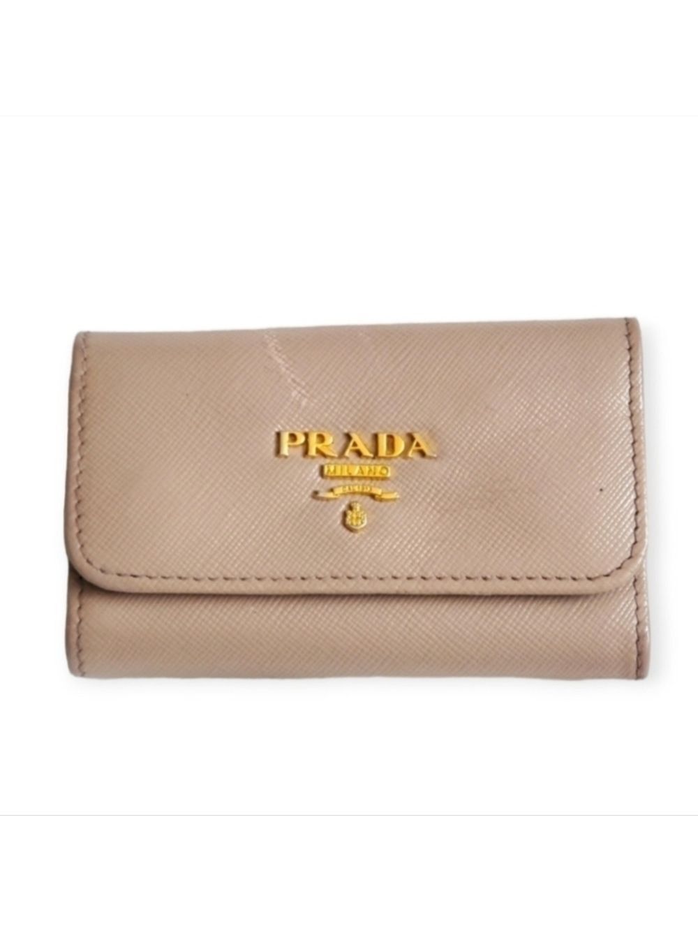Authentic Prada Saffiano Leather Beige Neutral 6 Key Holder Wallet